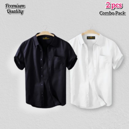 2 Pcs Half Shirt -White+ Black