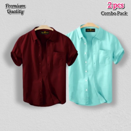 2 Pcs Half Shirt -Meroon+Pest