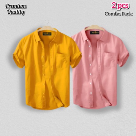 2 Pcs Half Shirt -Yellow+Cream