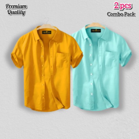2 Pcs Half Shirt -Yellow+Pest