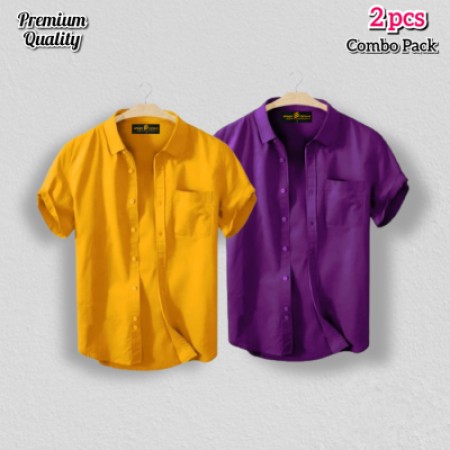 2 Pcs Half Shirt -Yellow+Purple