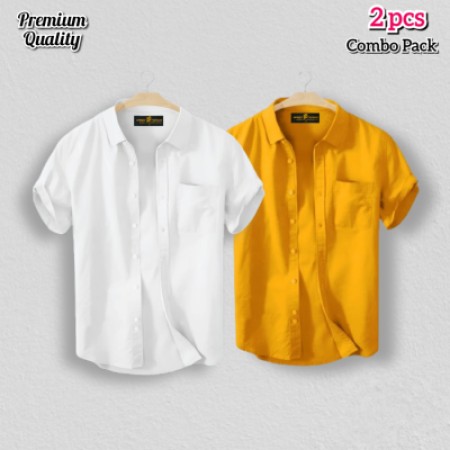 2 Pcs Half Shirt -Yellow+White