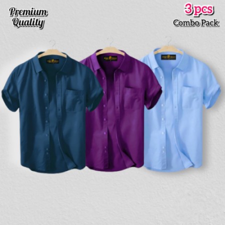 3 Pcs Half Shirt -Sky+Purple+Teal