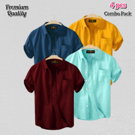 4 Pcs Half Shirt -Yellow+Teal+Pest+Meroon