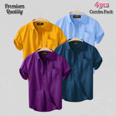 4 Pcs Half Shirt -Yellow+Teal+Pest+Purple