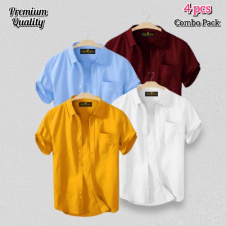 4 Pcs Half Shirt -Yellow+White+Sky+Meroon