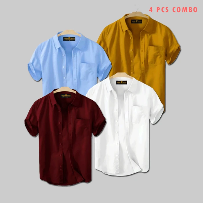 4 Pcs Half Shirt -white+sky+meroon+kathali