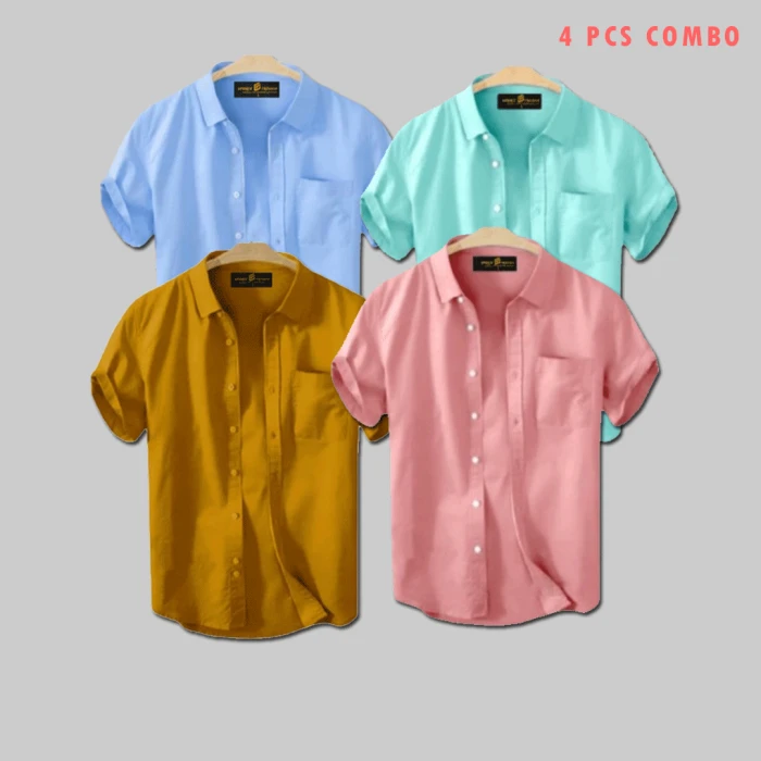 4 Pcs Half Shirt -Kathali+Sky+Pest+Cream