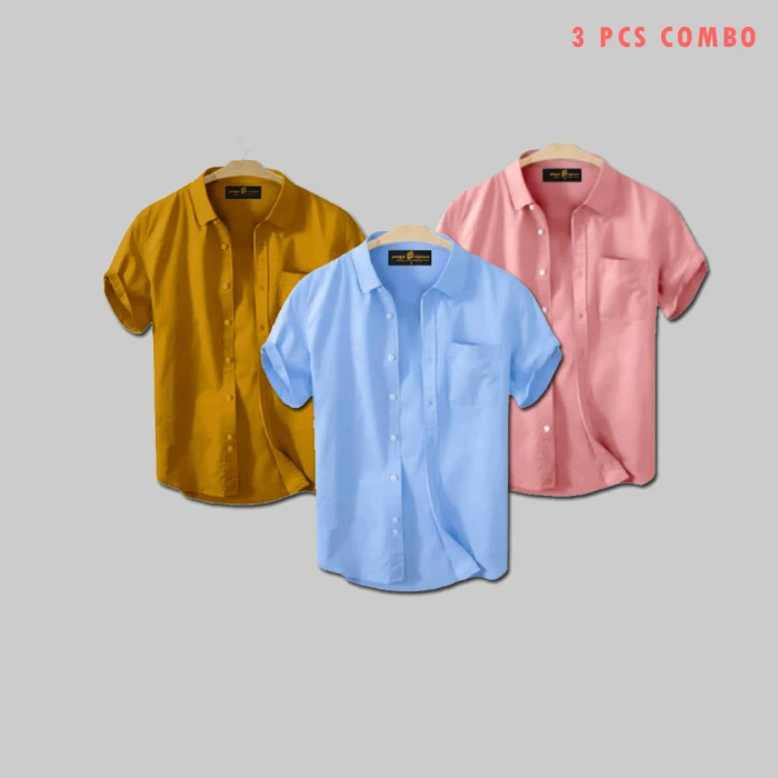 3 Pcs Half Shirt -sky+cream+kathali