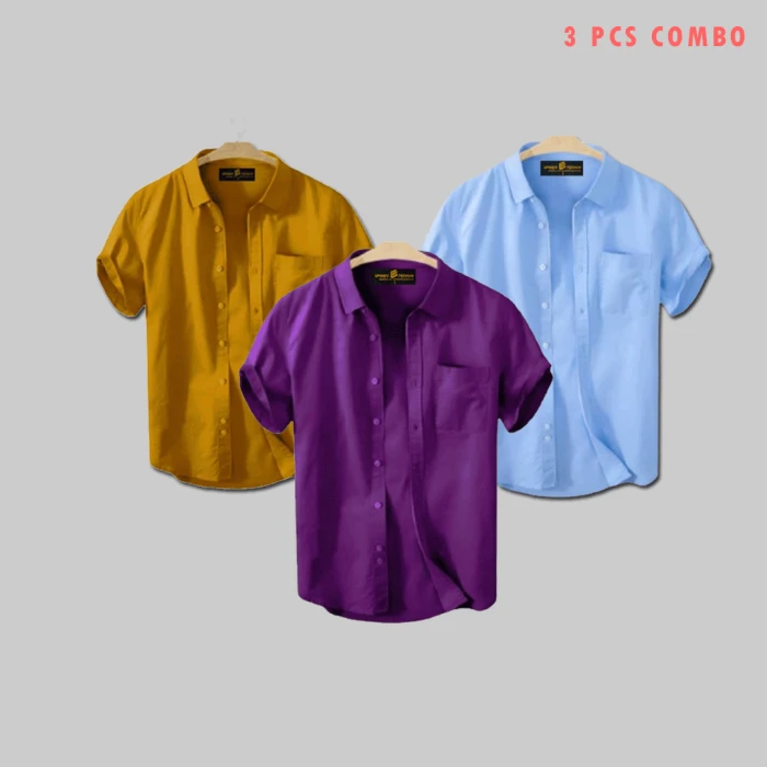 3 Pcs Half Shirt -sky+cream+kathali