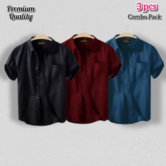 3 Pcs Half Shirt -Black+Meroon+Teal