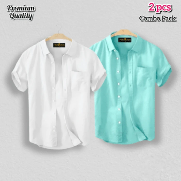 2 Pcs Half Shirt -White+kathali
