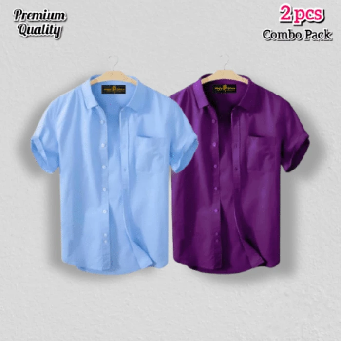2 Pcs Half Shirt -Purple+Sky