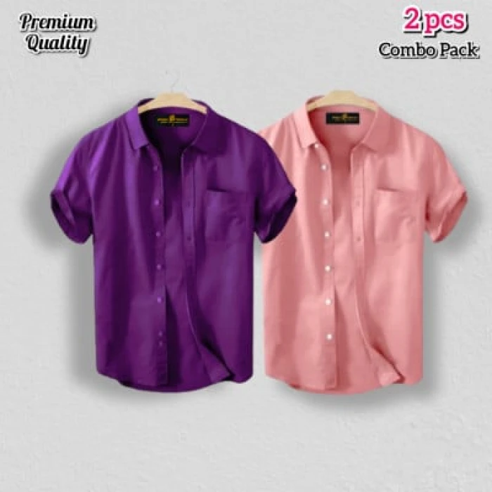 2 Pcs Half Shirt -Cream+Purple