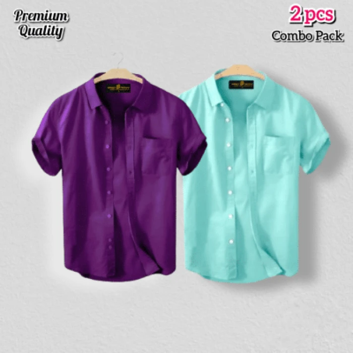 2 Pcs Half Shirt -Purple+Pest