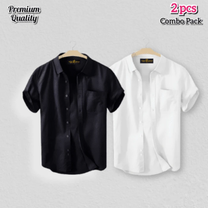 2 Pcs Half Shirt -White+ Black