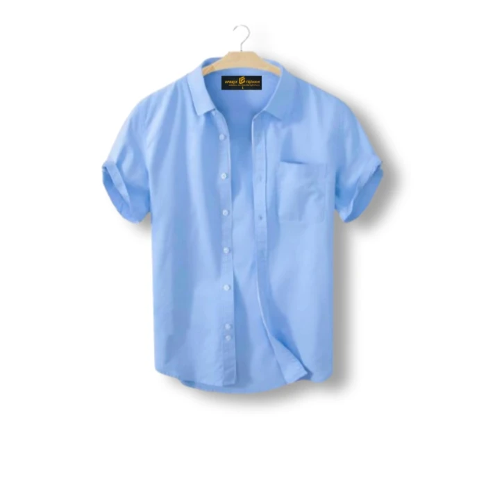 Man’s Half Cotton Shirt – Sky