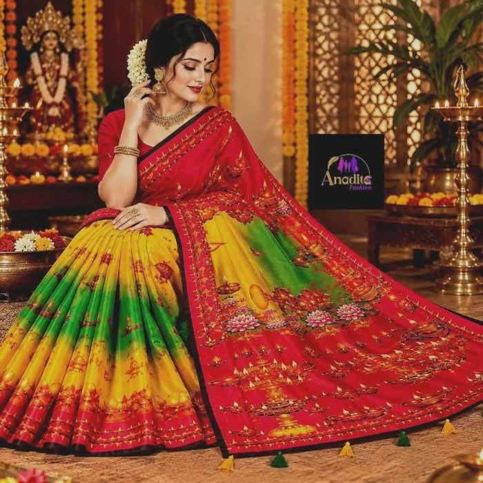 Premium Soft Silk Saree With Blous Pcs Code#DP-1204