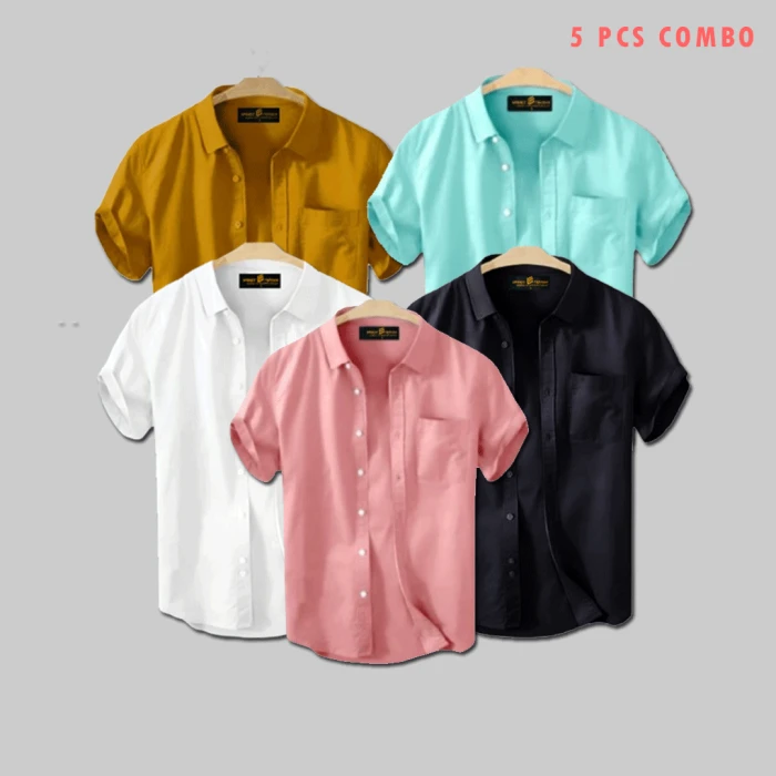 5 Pcs Half Shirt -Kathali+White+Cream+Pest+Black