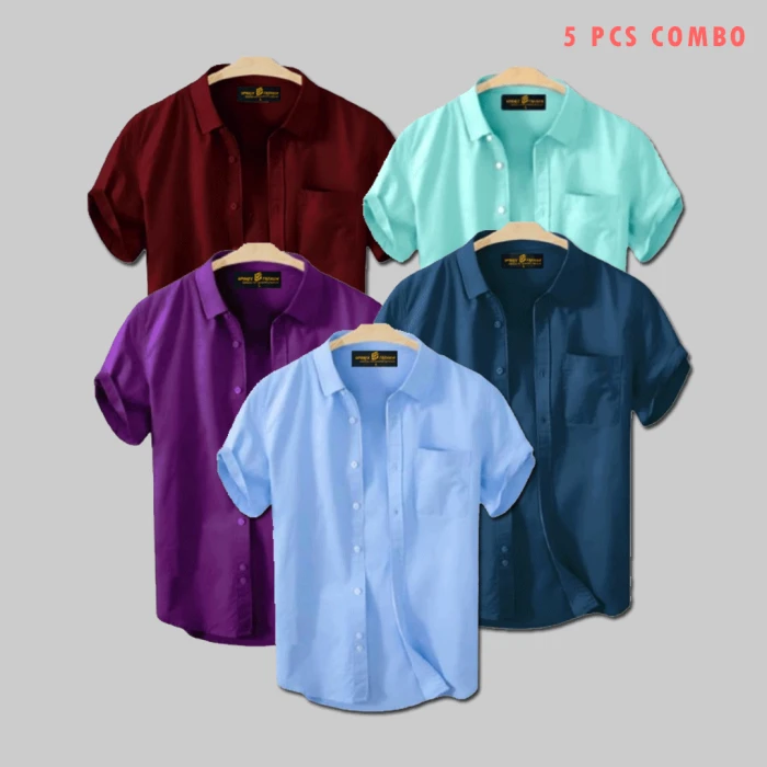 5 Pcs Half Shirt -Meroon+pest+purple+Teal+sky