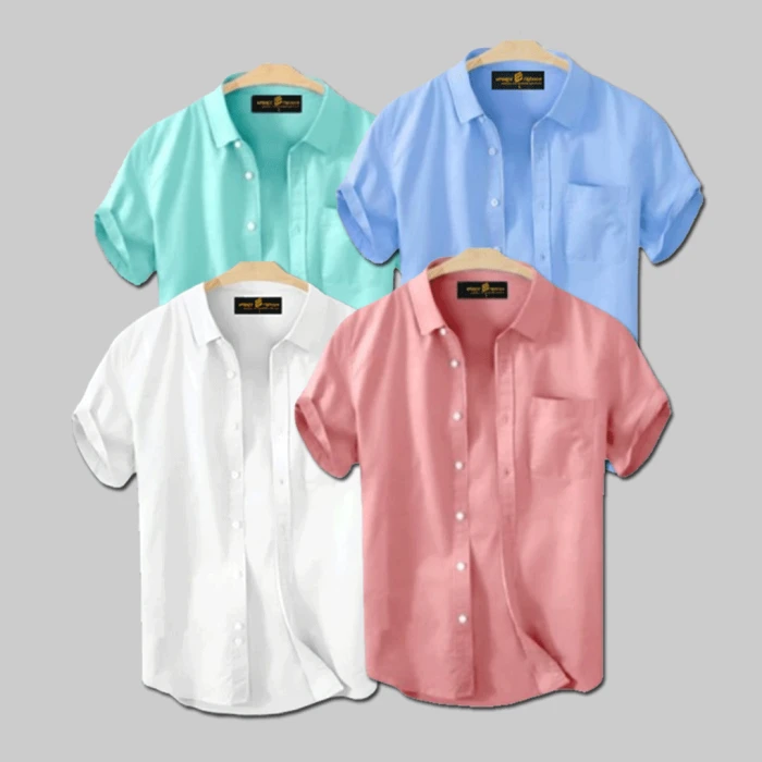 4 Pcs Half Shirt -Sky+Cream+White+Pest