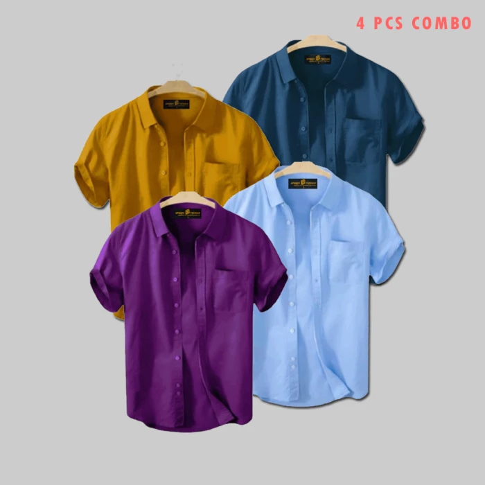4 Pcs Half Shirt -purple+teal+sky+kathali