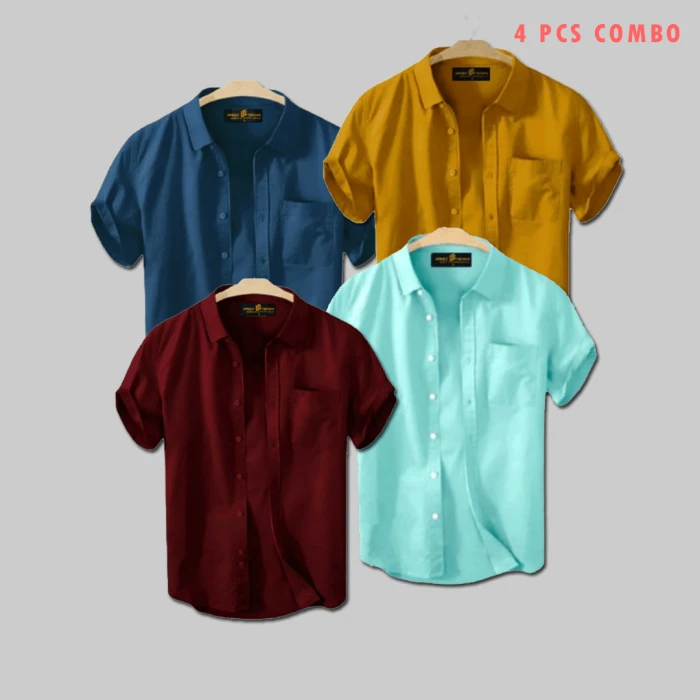 4 Pcs Half Shirt -teal+meroon+pest+kathali
