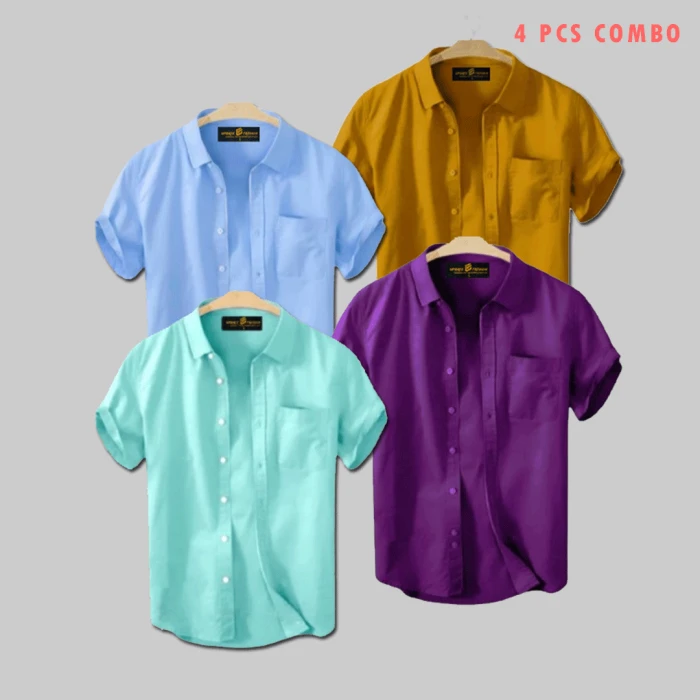 4 Pcs Half Shirt -sky+pest+kathali+purple